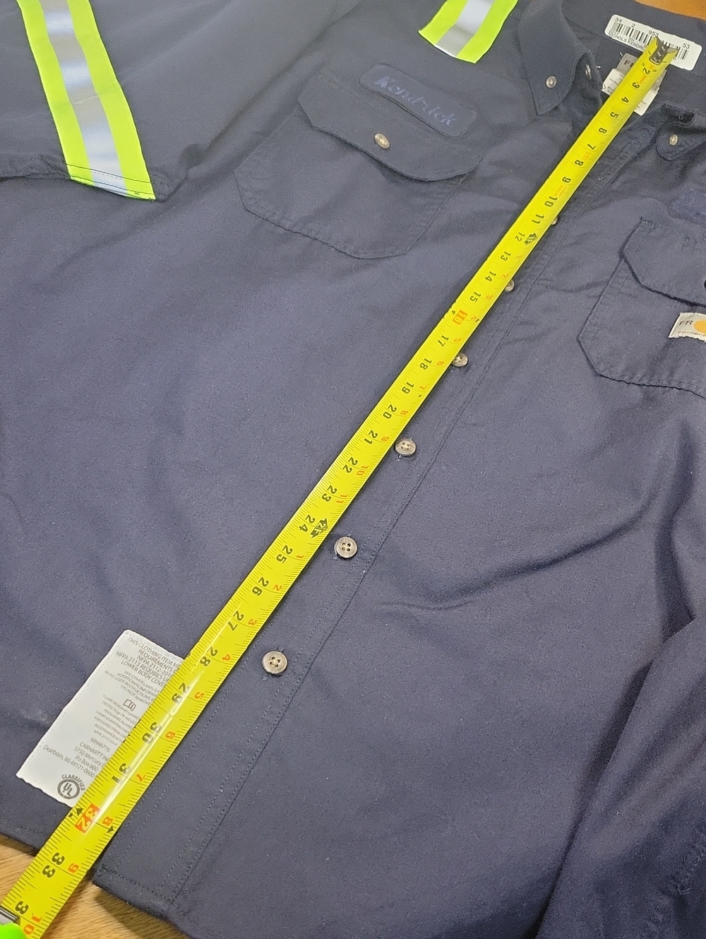 Carhartt Work Shirt with High-Vis Stripes - Navy & Lime/Gray Mens Size 2X - Picture 8 of 11